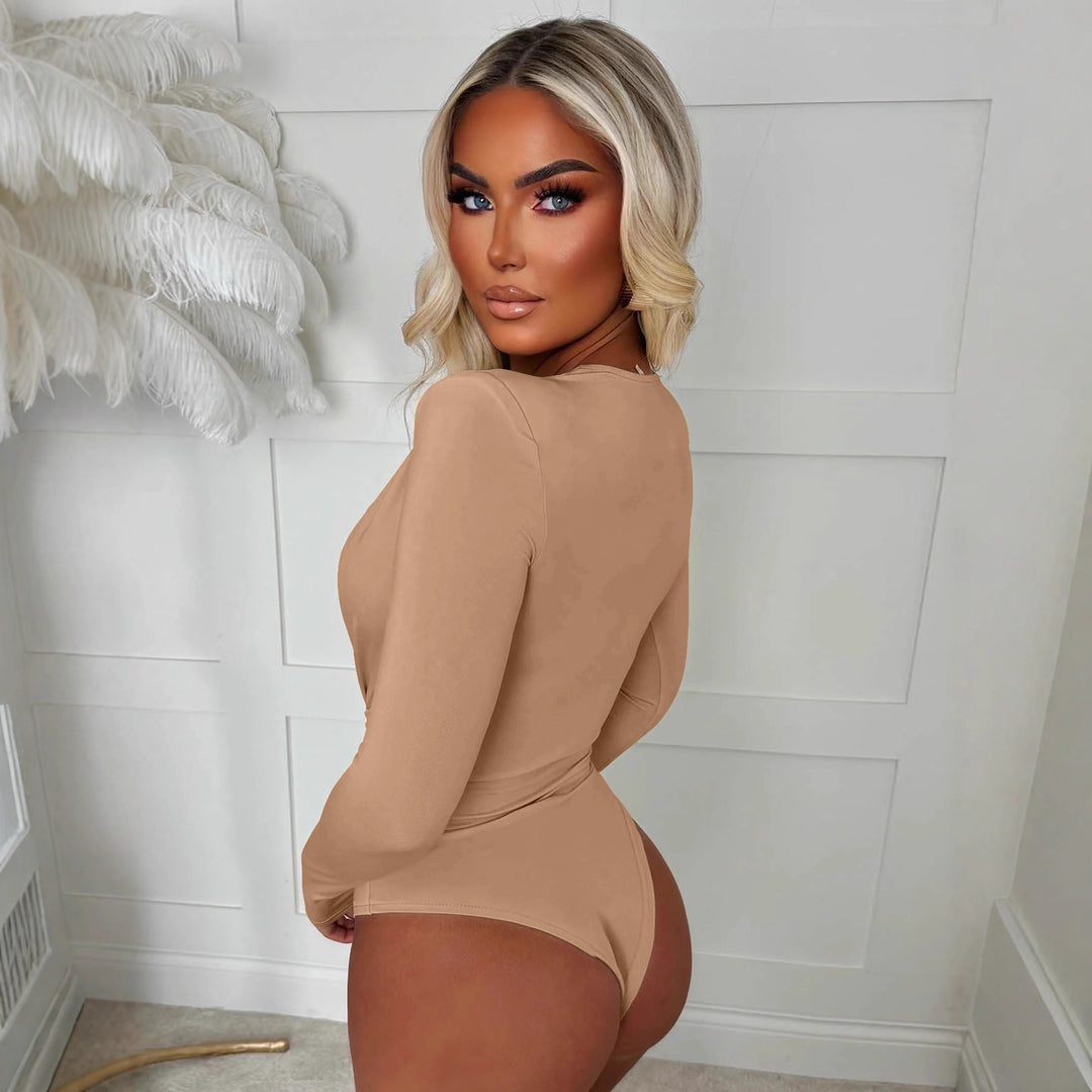 Damen Body mit tiefem V-Ausschnitt und schmalem Gürtel Drune