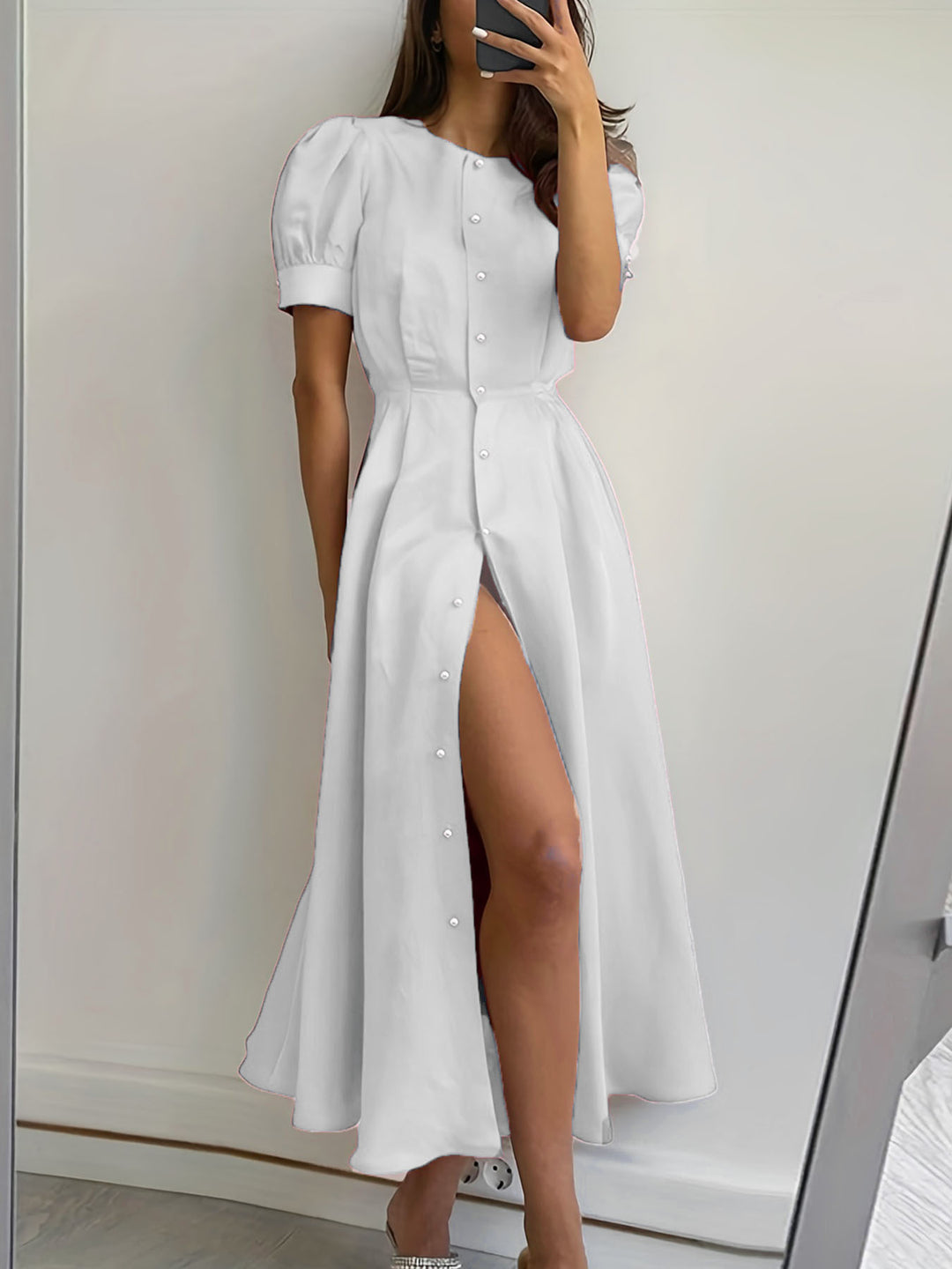 Damen Maxikleid mit Knopfleiste und seitlichem Schlitz Drune