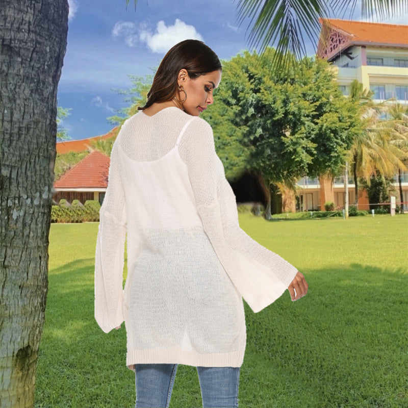 Damen luftiger Strickcardigan mit offenen Seiten und weiten Ärmeln Drune