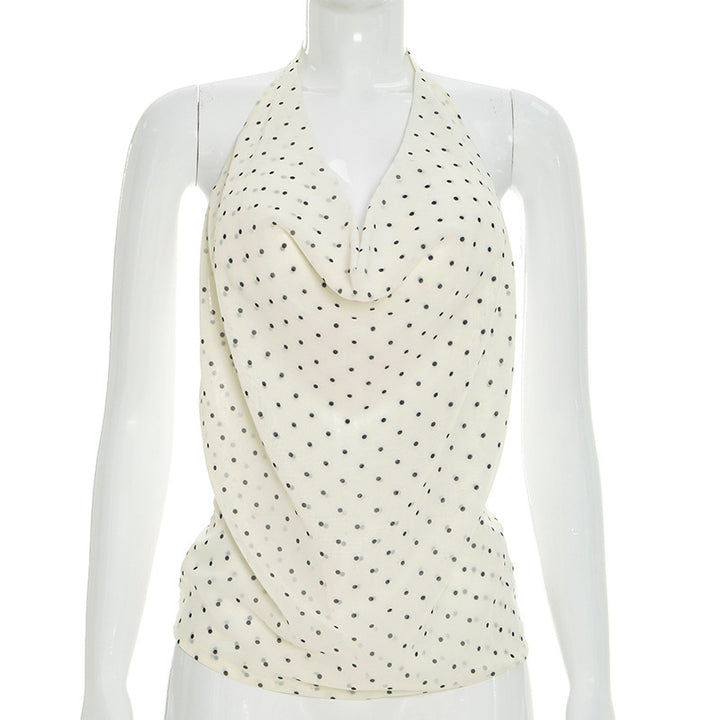 Damen Top mit elegantem Wasserfallausschnitt und Punktedesign Drune