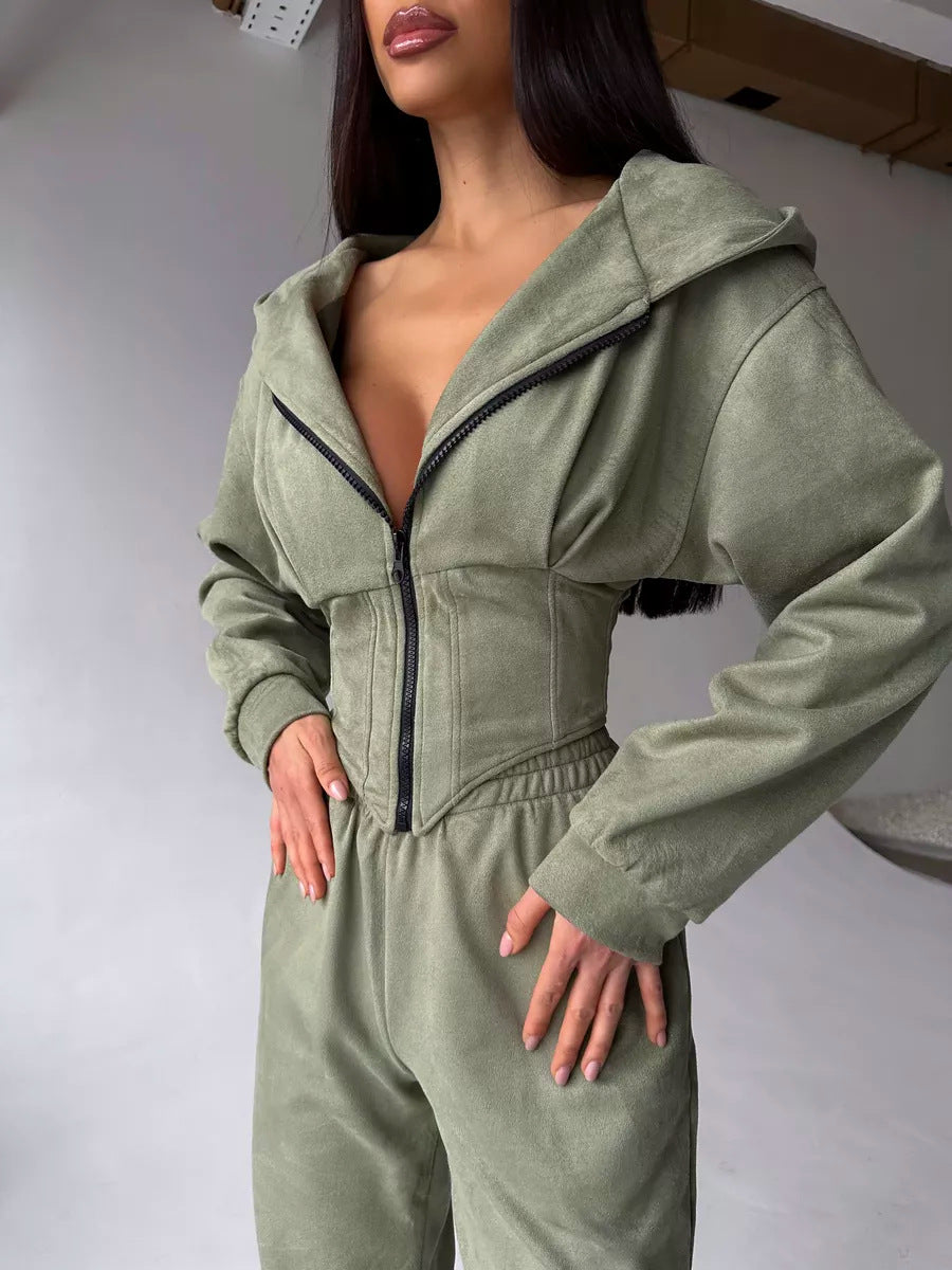 Damen Figurschmeichelnder Jumpsuit mit tailliertem Design und sportlicher Kapuze Drune
