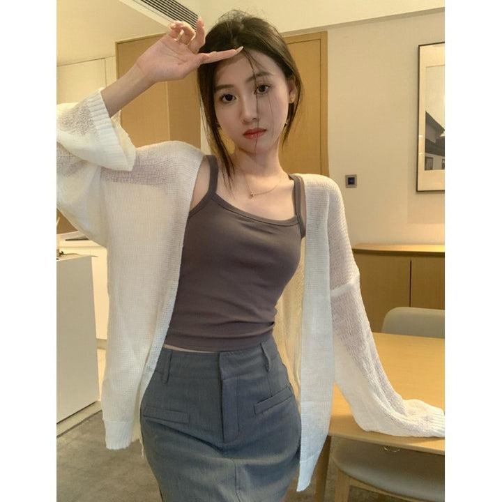 Damen luftiger Strickcardigan mit offenen Ärmeln und dekorativem Muster Drune