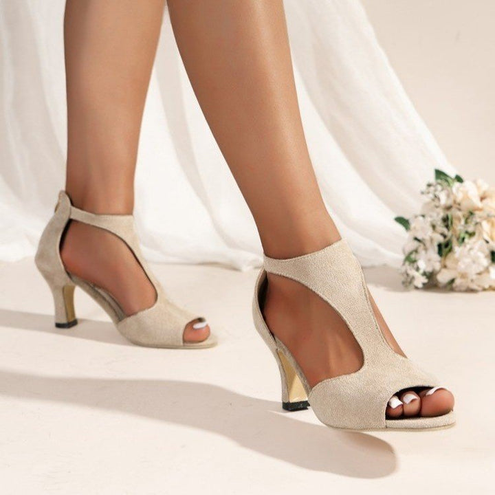 Damen nan elegante T‑förmige Riemchen Pumps mit offenem Zehenbereich, Rückreißverschluss und mittelhohem Stilettoabsatz Drune