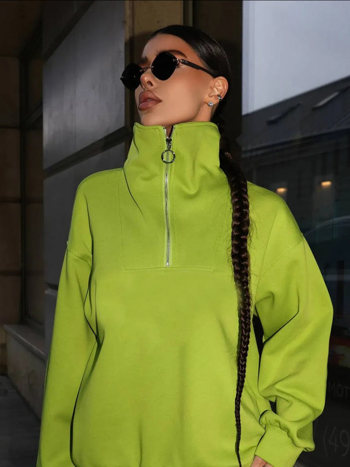 Damen eleganter Fleece-Sportanzug mit hochgeschlossenem Kragen und praktischem Reißverschluss Drune