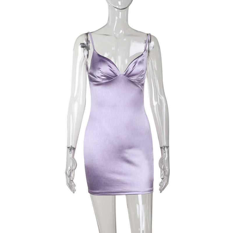 Damen Satin Kleid mit verstellbaren Trägern Drune