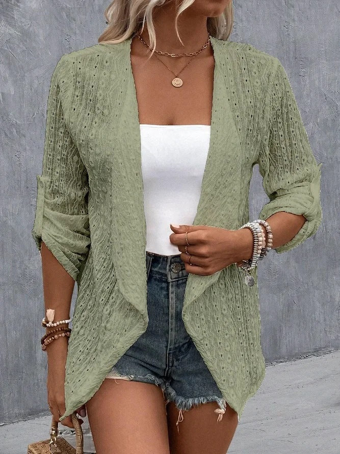 Damen Leichte Strickjacke mit asymmetrischem Schnitt und 3/4-Ärmeln Drune