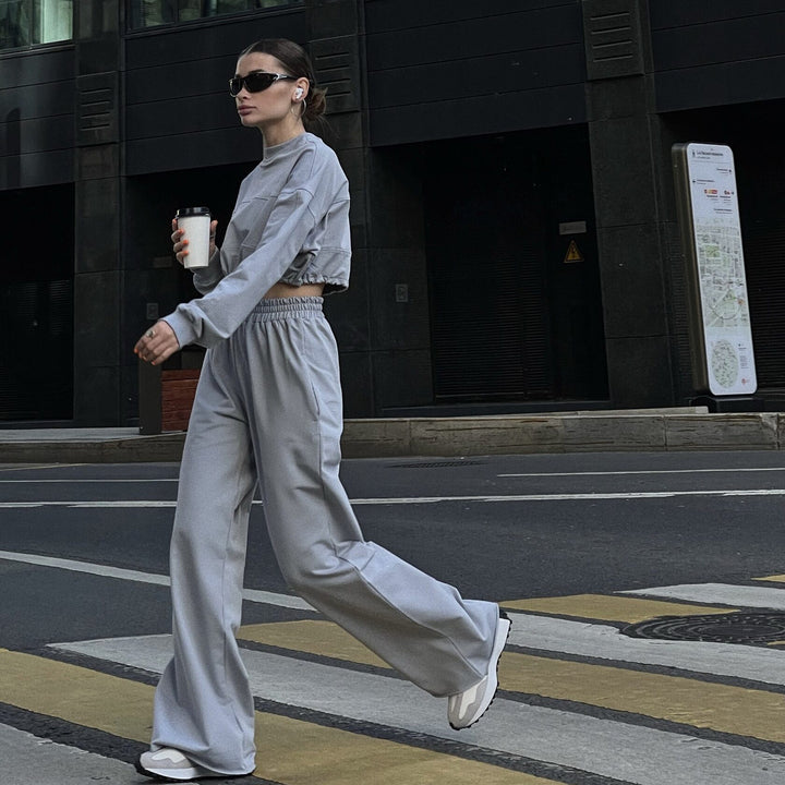 Damen lässiges Zweiteiliges Set mit weitem Bein Drune