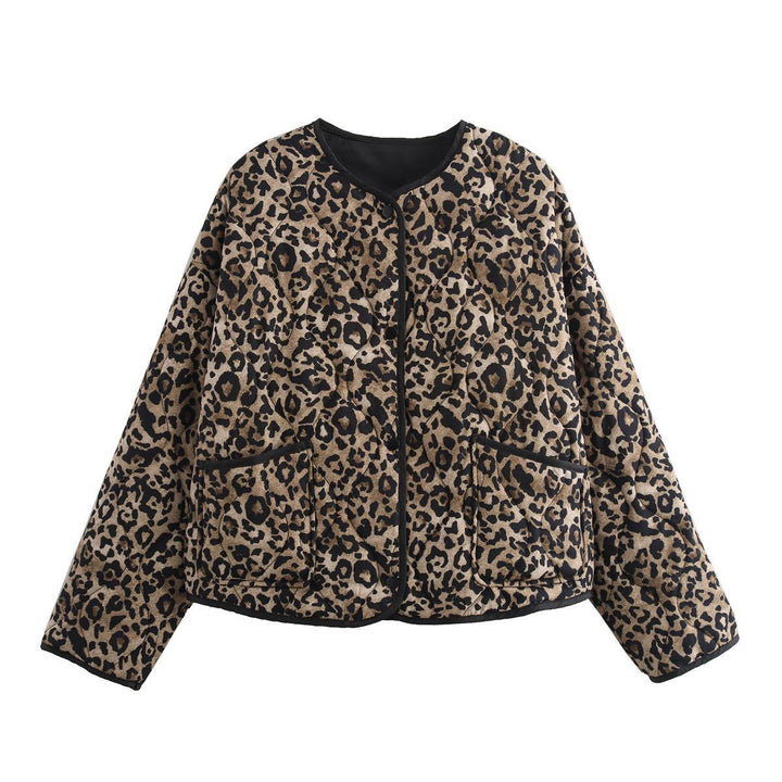 Damen Steppjacke mit modernem Leo-Print und praktischen Taschen Drune