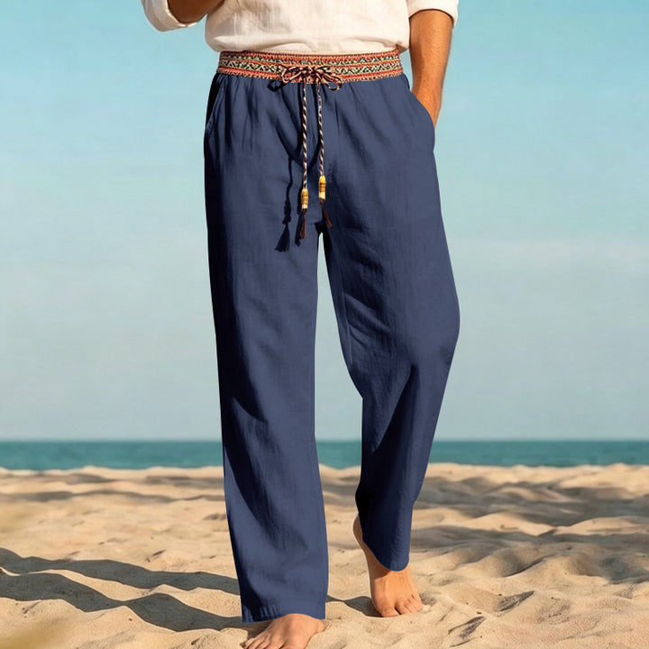 Herren nan sommerliche Relaxhose mit gewebtem Zierbund und geradem Bein Drune