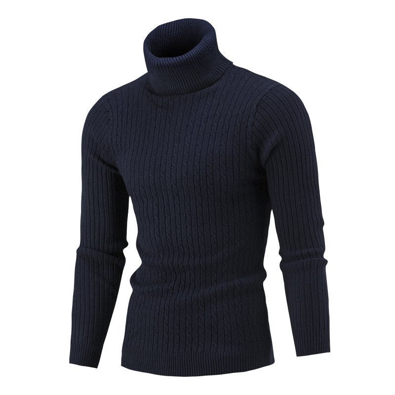Herren nan gerippter Rollkragenpullover mit Zopfmuster und körpernaher Slim-Fit-Silhouette Drune
