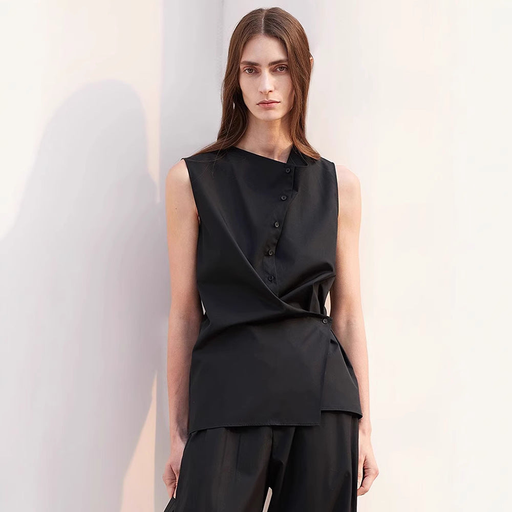 Damen Elegantes ärmelloses Hemd mit asymmetrischem Schnitt Drune