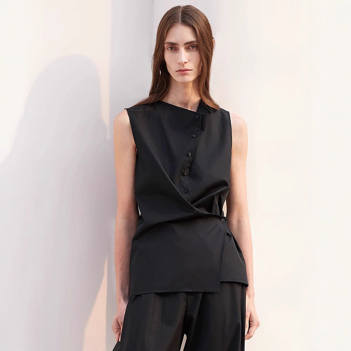 Damen Elegantes ärmelloses Hemd mit asymmetrischem Schnitt Drune