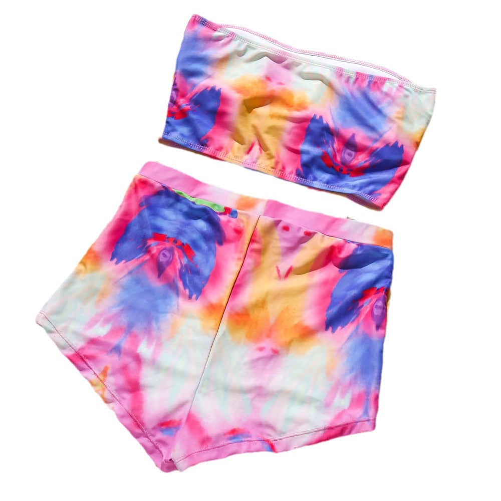 Damen Hochgeschnittener Bikini-Set mit modernem Batikdesign Drune