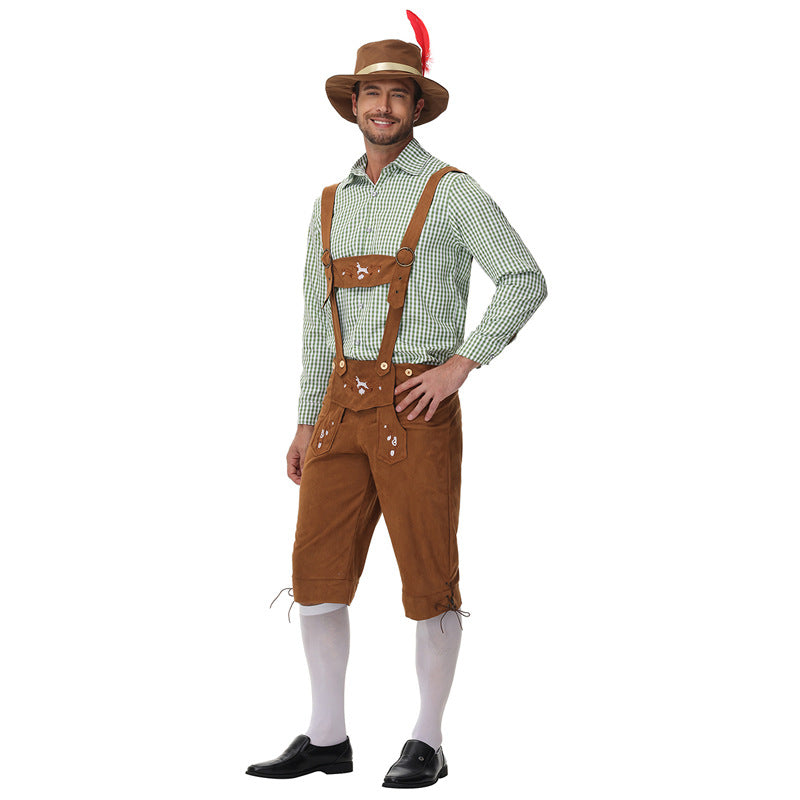 Herren nan traditionelle Trachtenlederhose mit Hosenträgern und Stickereien Drune