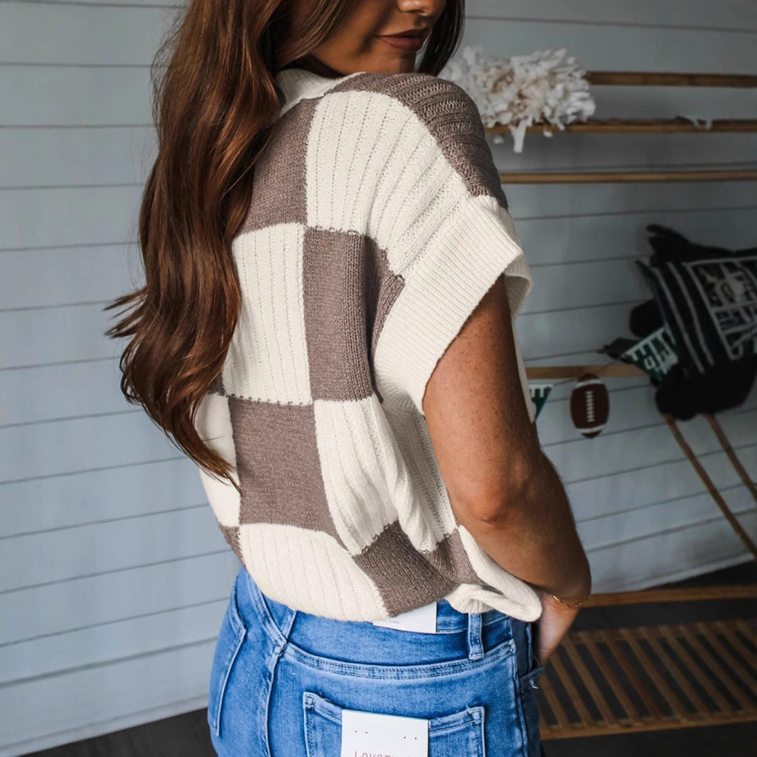 Damen lässiger Strickpullover mit modernem Karomuster Drune
