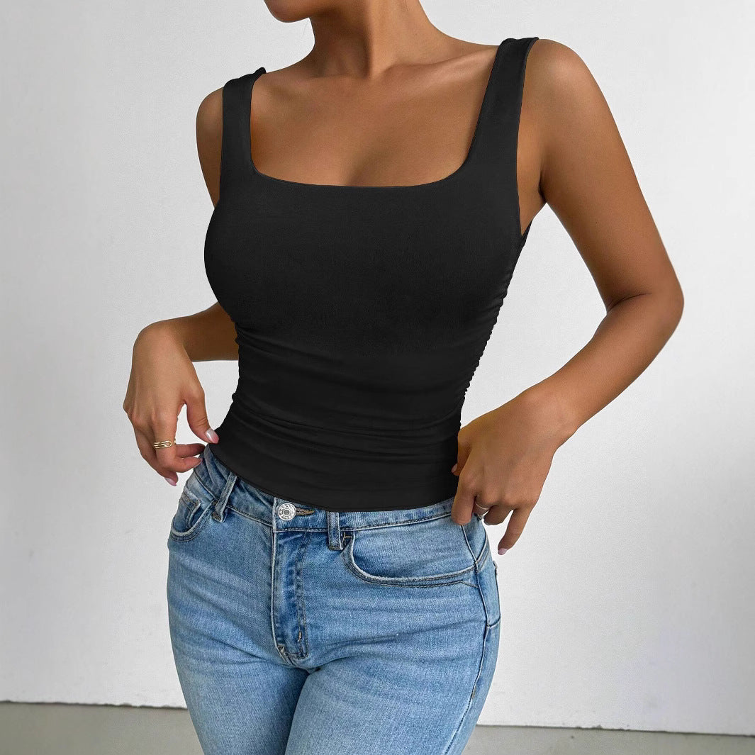 Damen figurbetontes Top mit quadratischem Ausschnitt und Raffungsdetails Drune