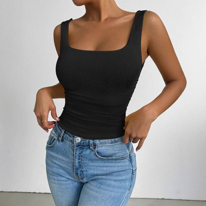 Damen figurbetontes Top mit quadratischem Ausschnitt und Raffungsdetails Drune