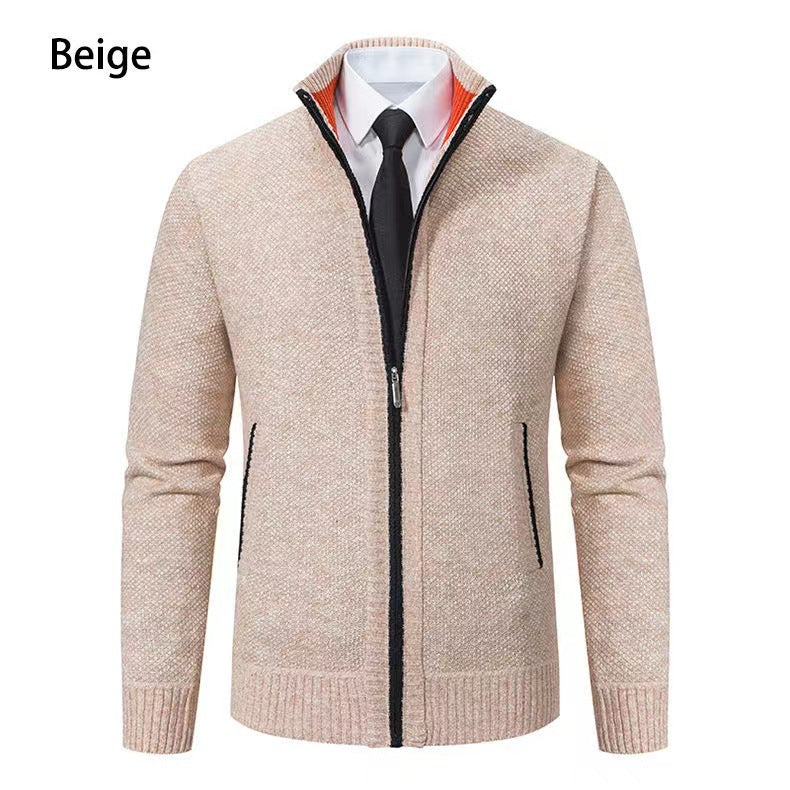 Herren nan melierte Strickzipjacke mit hohem Stehkragen, feiner Struktur und verdeckten Eingrifftaschen Drune