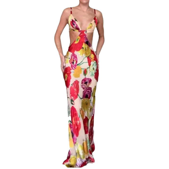 Damen Maxikleid mit raffiniertem Cut-Out-Design und floralen Akzenten Drune