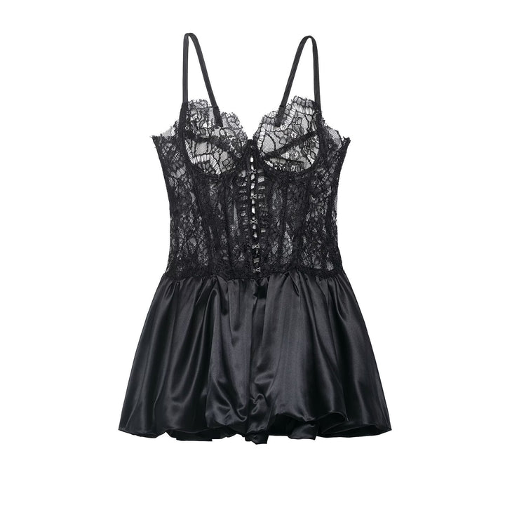 Damen Spitzen-Nachtkleid mit hochwertiger Satin-Rockpartie Drune