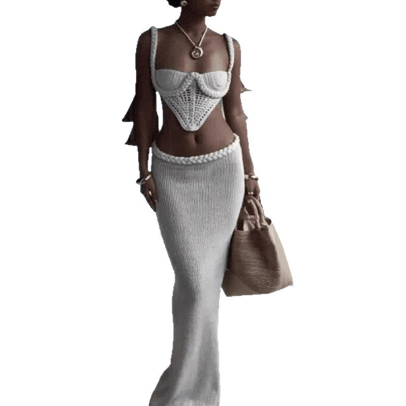 Damen Elegantes Häkel-Zweiteiler mit asymmetrischem Design Drune