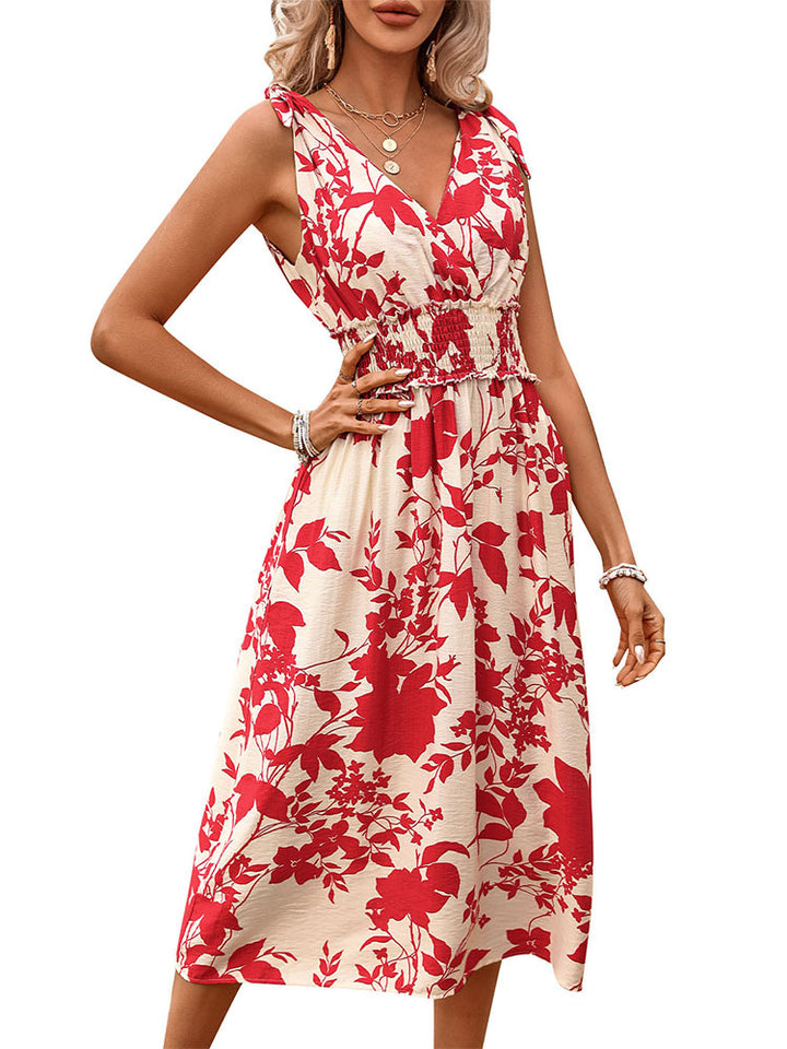 Damen Midikleid mit floralem Design und elastischem Taillenzug Drune