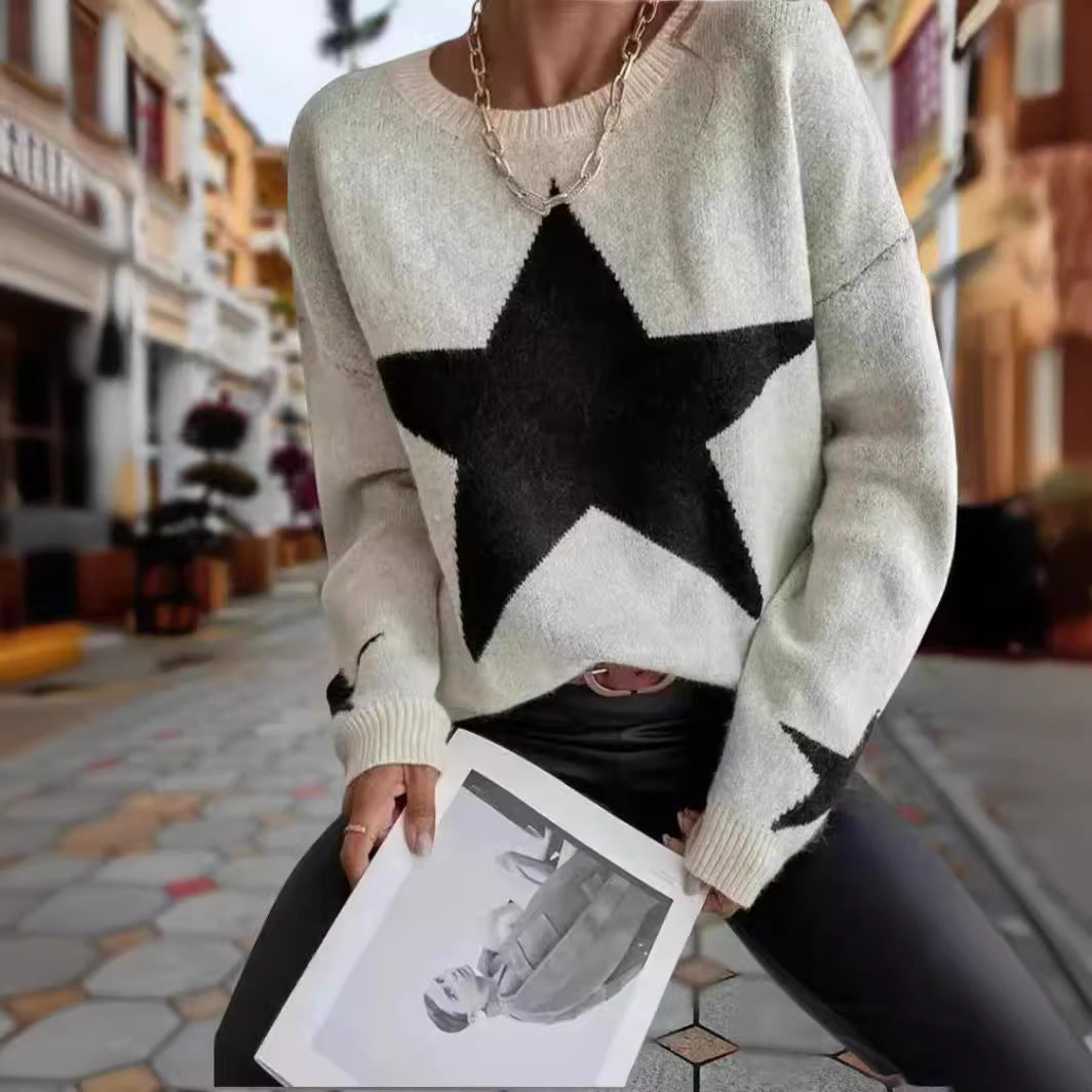 Damen Modischer Strickpullover mit Sternenmuster Drune