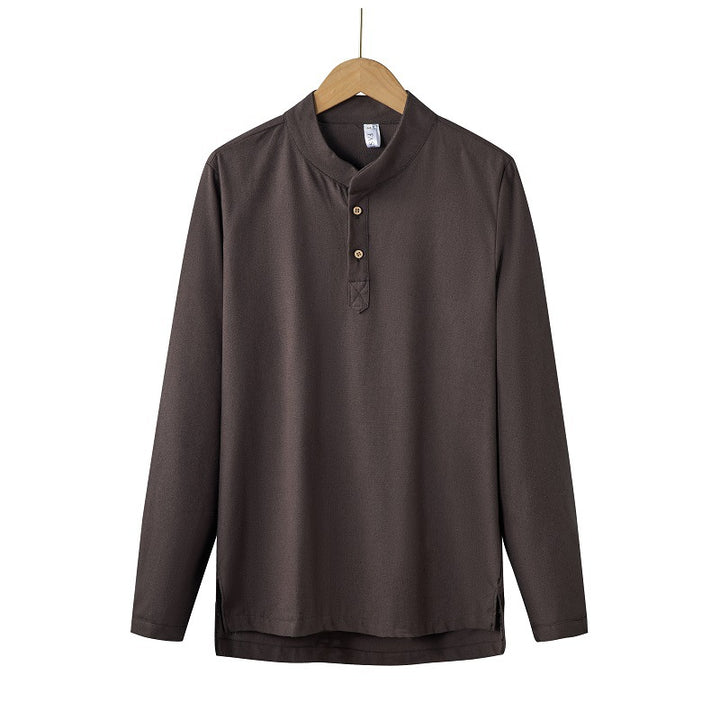 Herren nan langärmeliges Henley-Shirt mit Stehkragen und verdeckter Knopfleiste aus Baumwollmix Drune