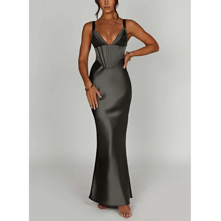 Damen Elegantes Abendkleid mit tailliertem Oberteil und schmalen Trägern Drune