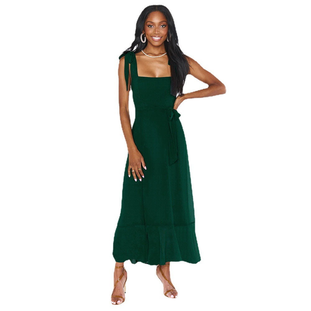 Damen Maxi-Kleid mit verspielten Trägern und elegantem Schlitz Drune