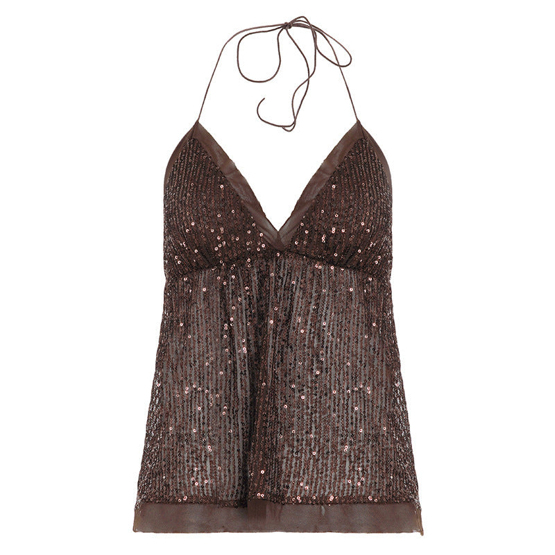 Damen glamouröses Top mit Paillettenverzierung Drune