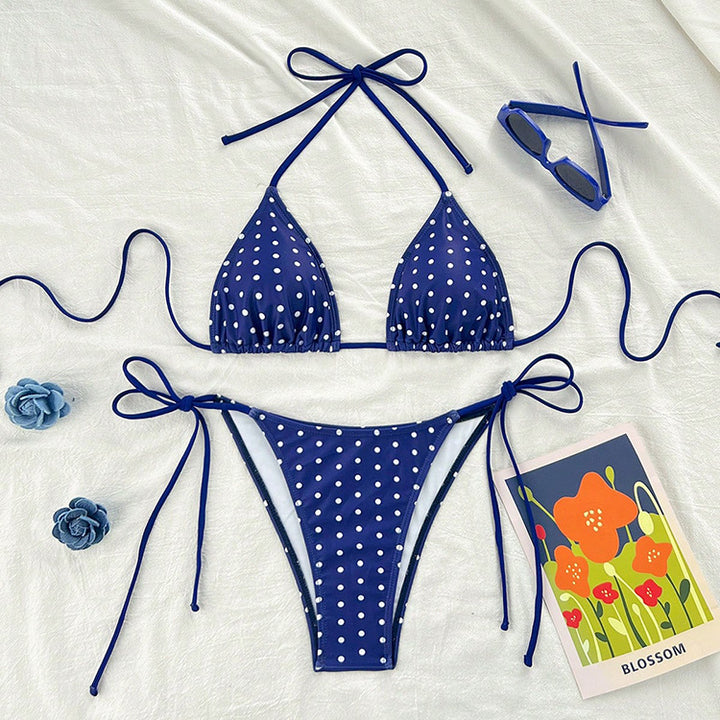 Damen Triangel-Bikini mit modischem Punkten-Design und verstellbaren Bindebändern Drune