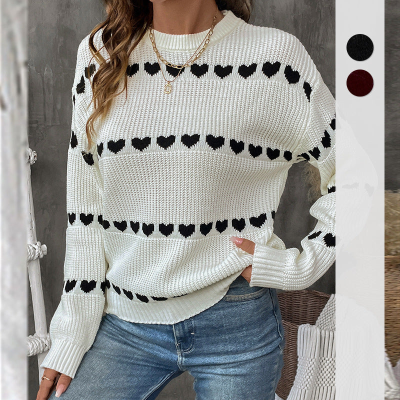 Damen Strickpullover mit Herzmotiv und lässigem Schnitt Drune