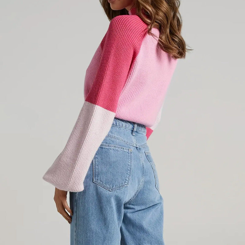 Drune | Pullover Sweatshirt Übergröße Fit Gerippter Strick Mock Neck Glockenärmel