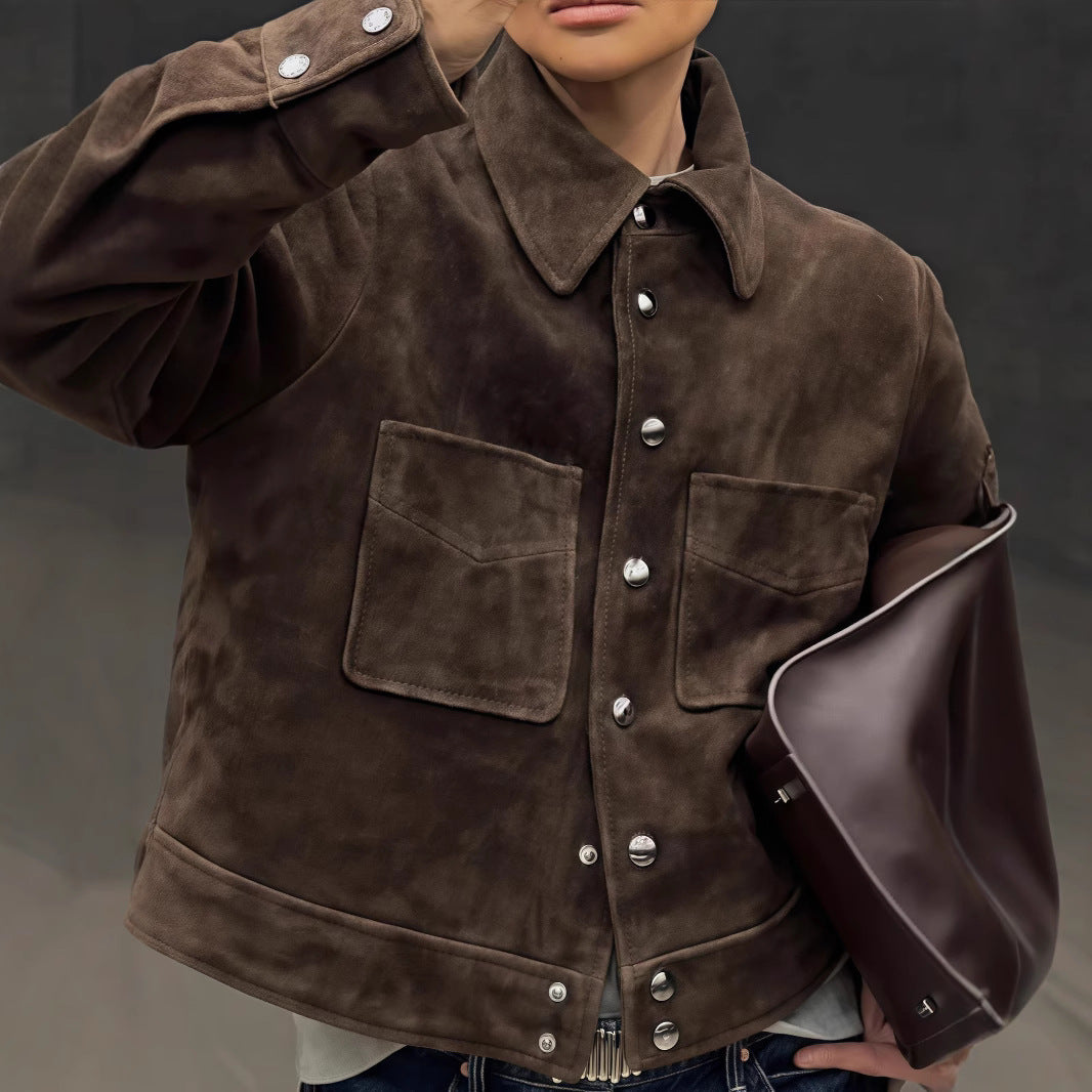 Damen Modische Wildlederjacke mit praktischen Klappentaschen Drune