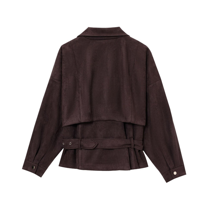 Damen Elegante Wildlederjacke mit modischen Schnallen und praktischen Taschen Drune