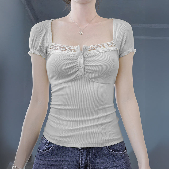 Damen figurbetontes Trägershirt mit Spitzenakzenten Drune