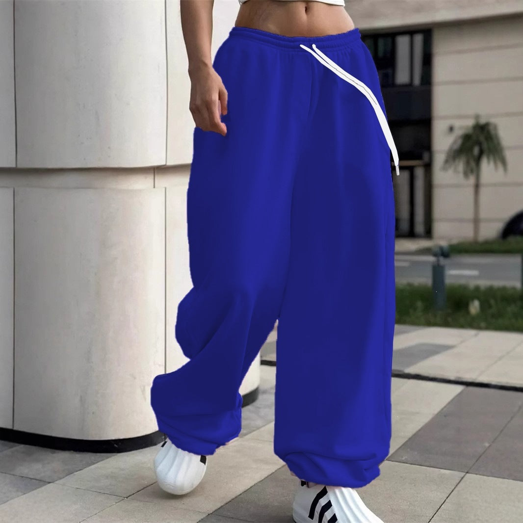 Damen nan weite Baggy-Jogginghose mit hohem Komfortbund, Kordelzug und elastischen Knöchelbündchen Drune