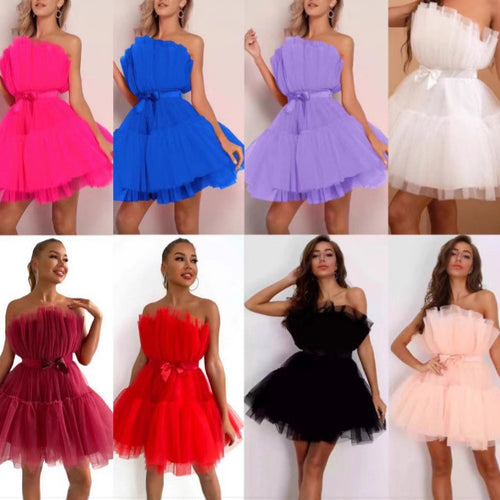Damen Mini-Kleid mit asymmetrischem Schnitt und voluminösen Rüschendetails Drune