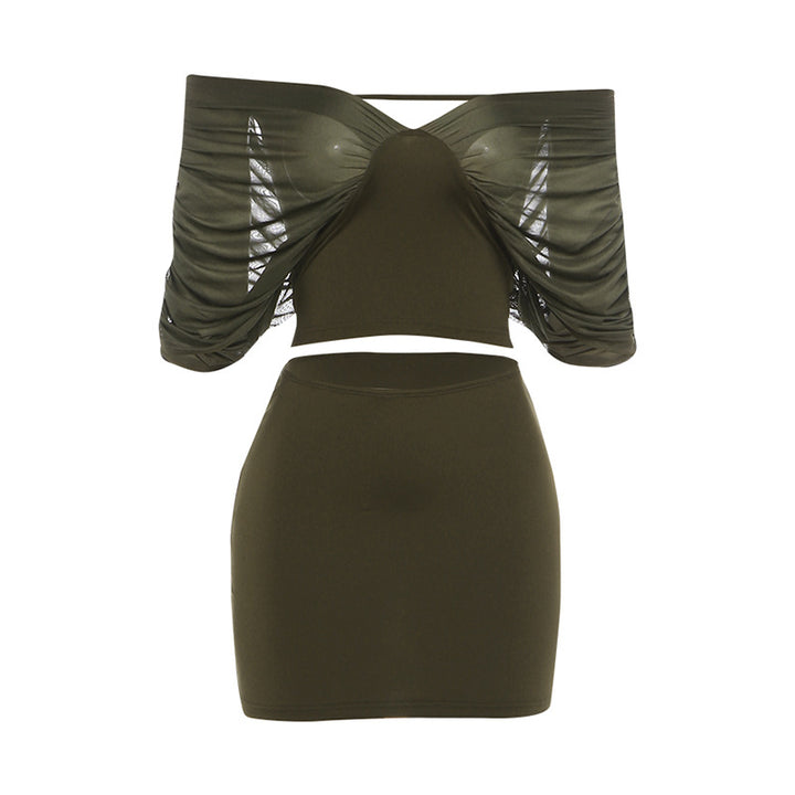 Damen Set mit off-shoulder Oberteil und figurbetontem Rock Drune