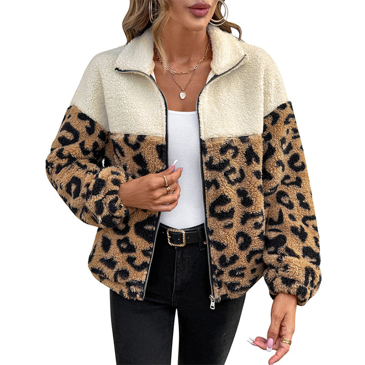 Damen Teddyjacke mit Leopardenmuster Drune