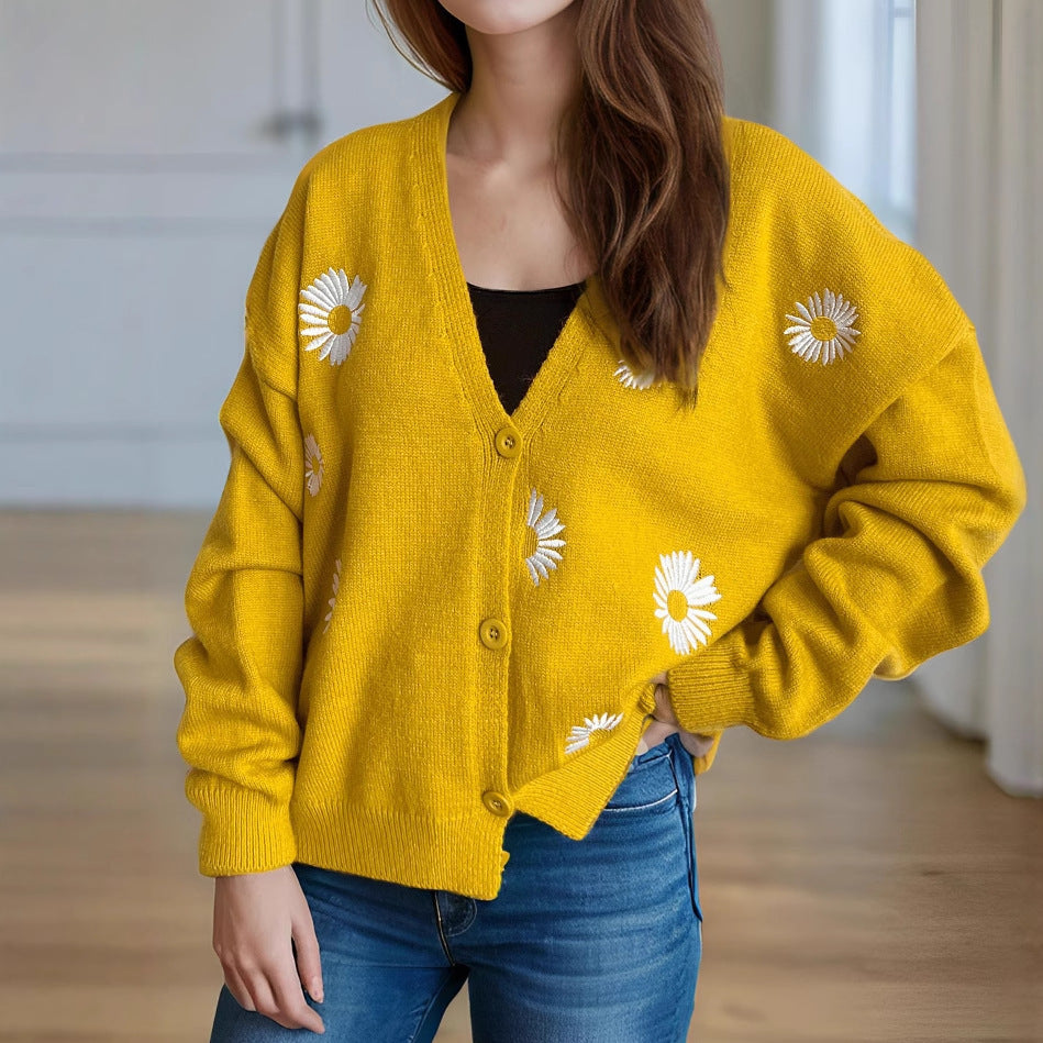 Damen Strickjacke mit floralen Applikationen Drune