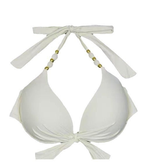 Damen Triangel-Bikini mit modischen Perlendetails und verspielten Bindebändern Drune