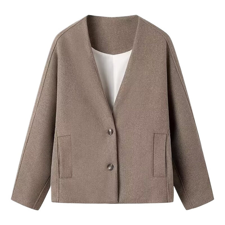 Damen modische Übergangsjacke mit schickem V-Ausschnitt und praktischen Taschen Drune