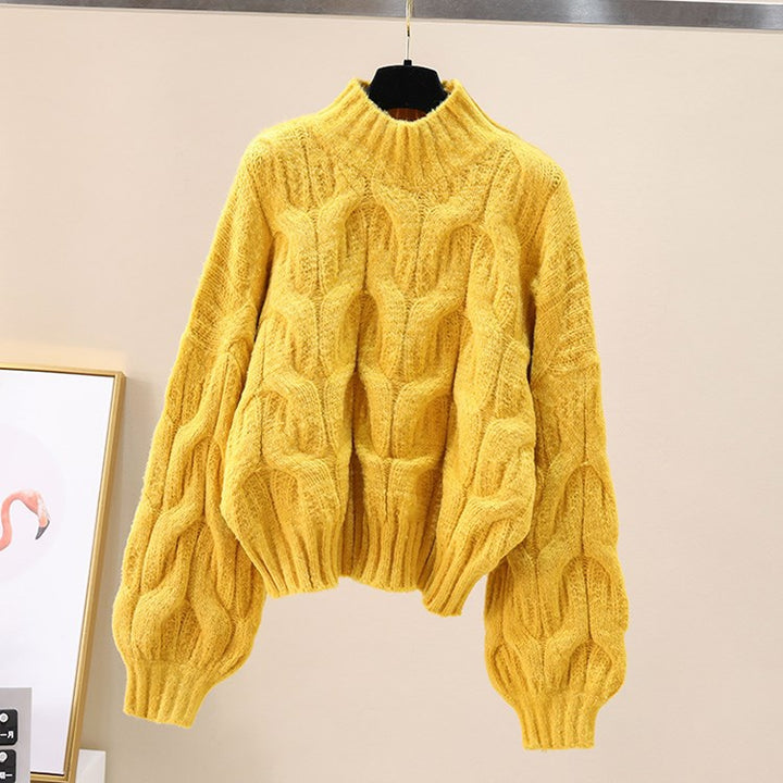 Damen kuscheliger Strickpullover mit voluminösen Ärmeln und Zopfmuster Drune