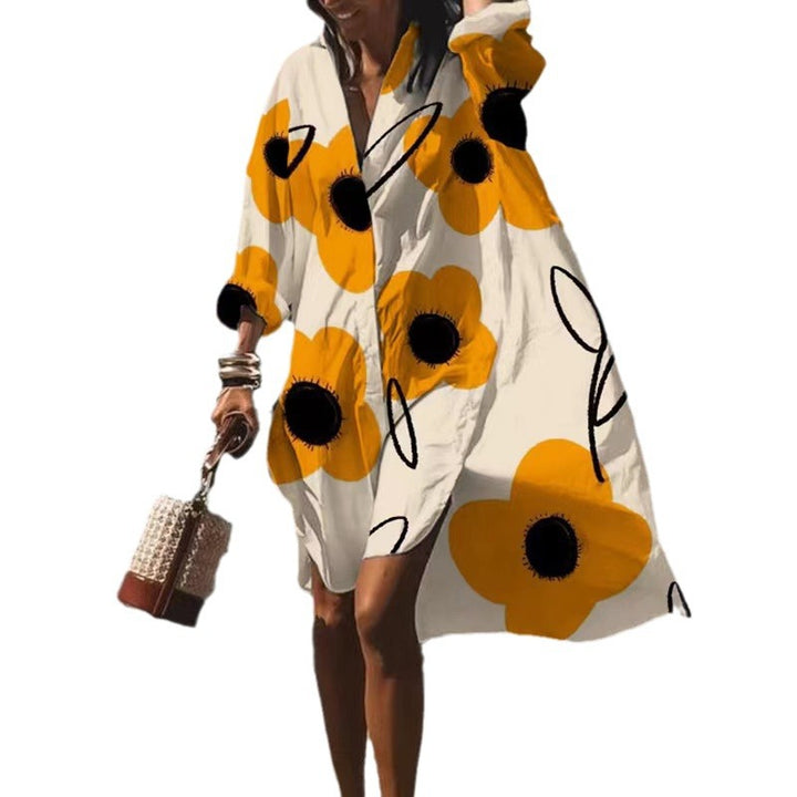 Damen nan luftiges Strandkleid Kaftan mit tropischem Blattprint und weitem Schnitt Drune