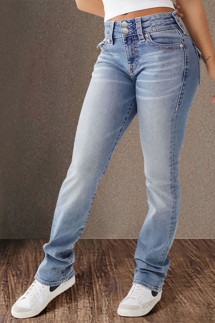 Damen Hochbundige Jeans mit dekorativen Knöpfen Drune
