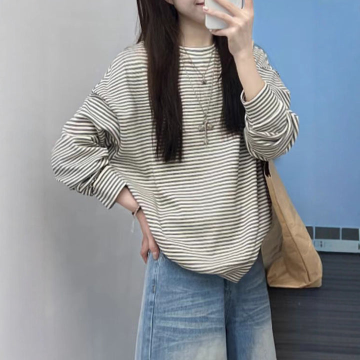 Damen lässiges Streifen-Langarmshirt Drune