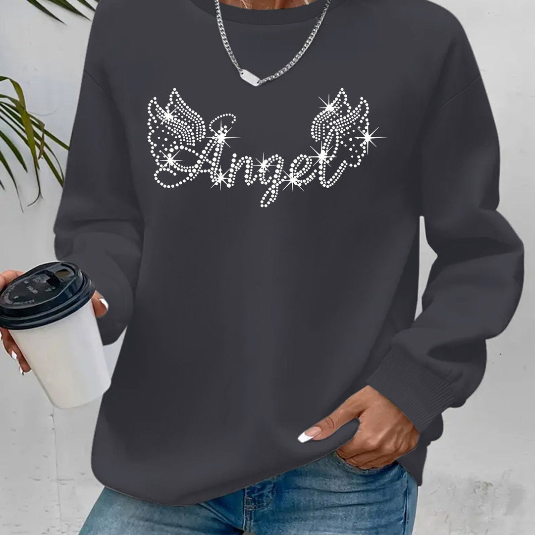 Damen Sweatshirt mit glitzerndem Aufdruck und lässigem Schnitt Drune