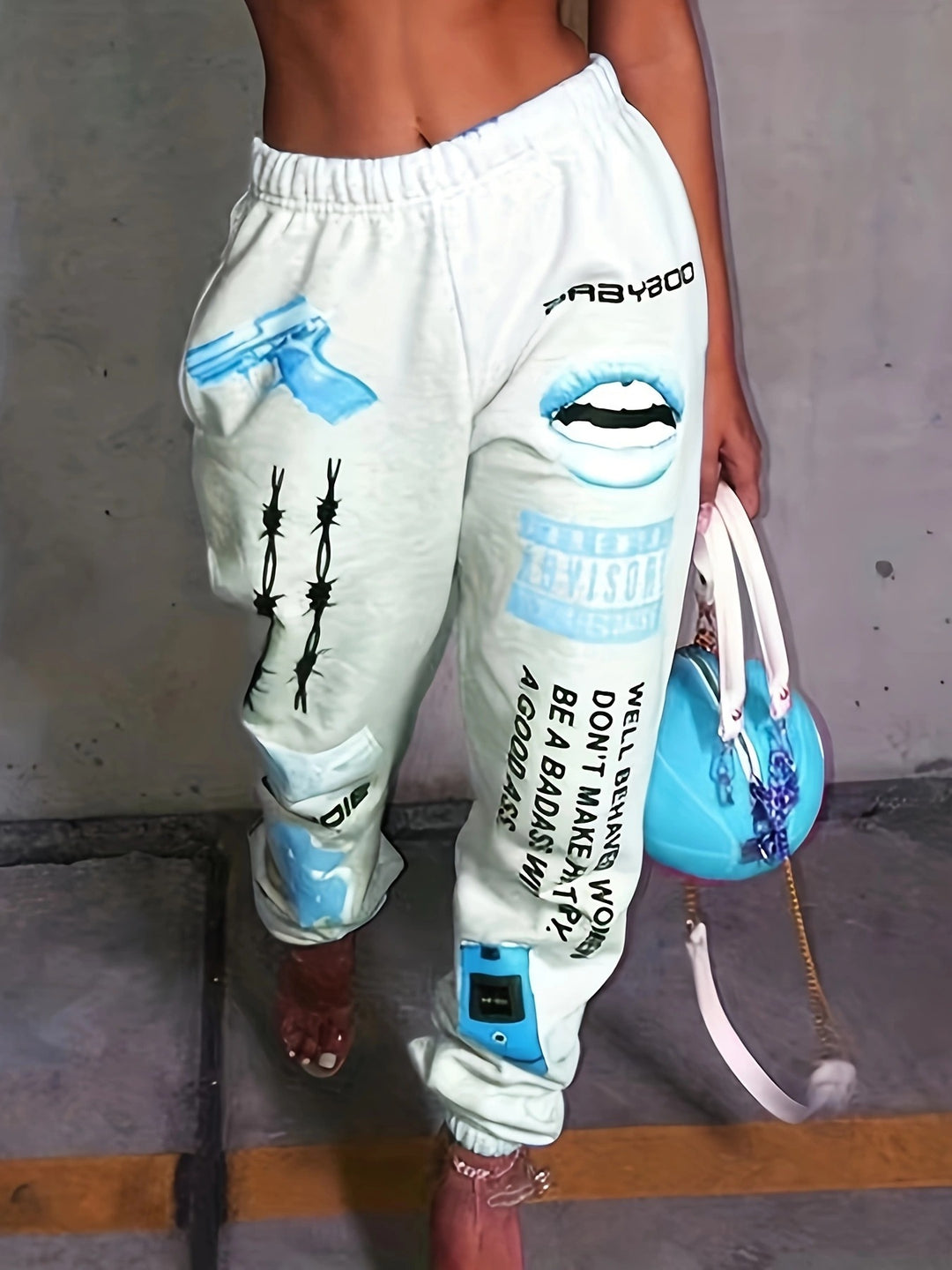 Damen lässige Sporthose mit auffälligen Schriftzügen und Grafikdesign Drune